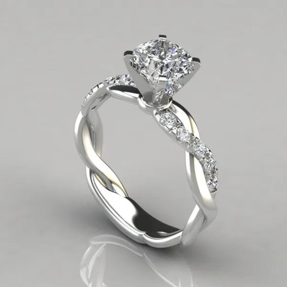 Solitaire Ring with Accent Stones in Twisted Band, Size 7 - Picture 1 of 2